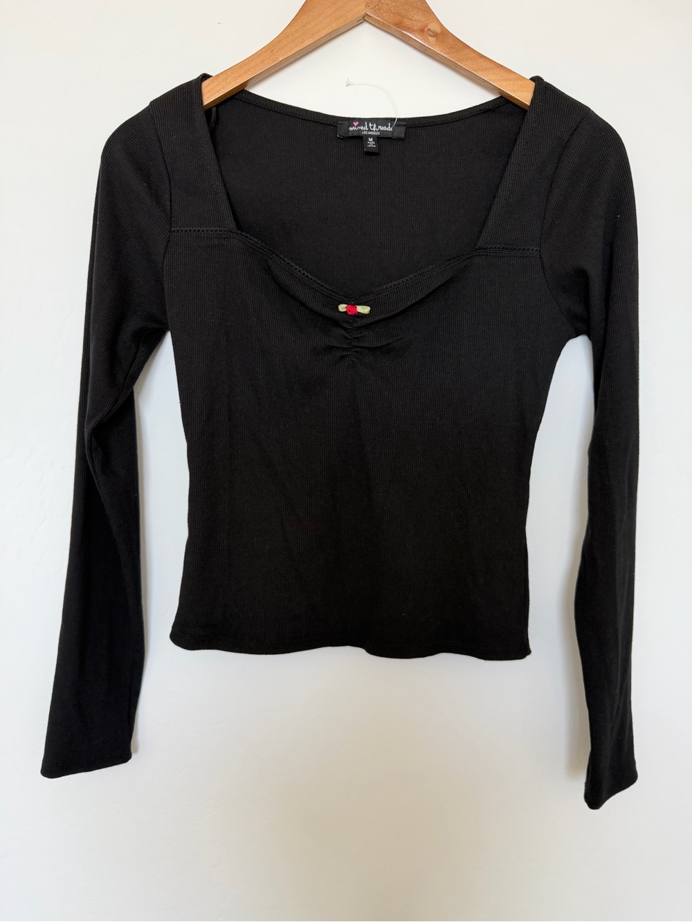 Mixed Wet Seal Black Long-Sleeve Scoop Neck Top